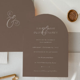 Minimalist Boho Cocoa Brown Ivory Script Wedding Kaart