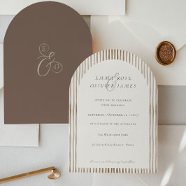 Minimalist Boho Cocoa Brown Stripes Ivory Wedding Kaart