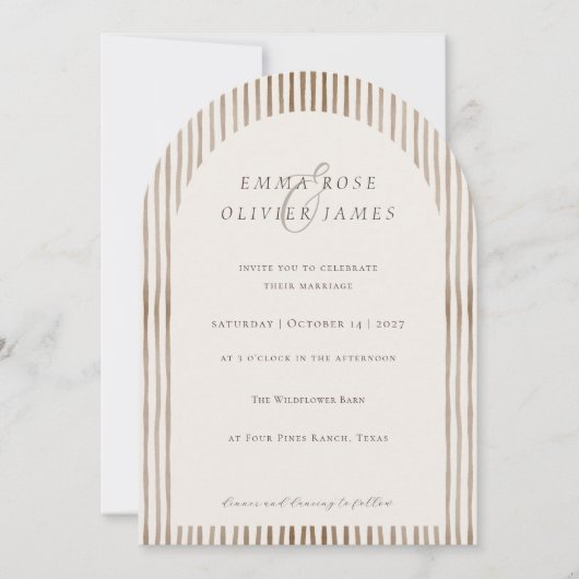 Minimalist Boho Cocoa Brown Stripes Ivory Wedding Kaart (Voorkant)
