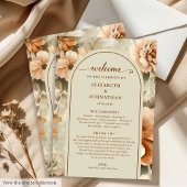 Minimalist Boho Copper Ivory Sage Floral Wedding  Programmakaart