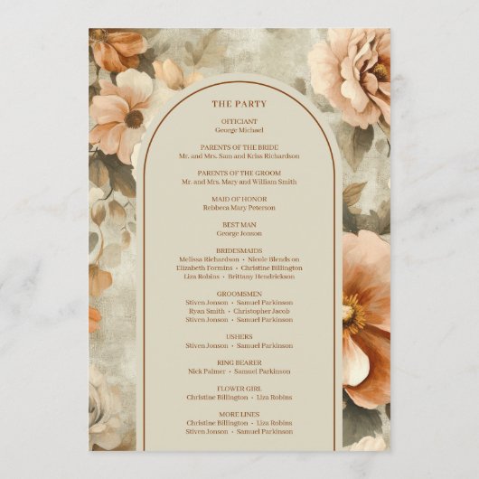 Minimalist Boho Copper Ivory Sage Floral Wedding Programmakaart (Achterkant)