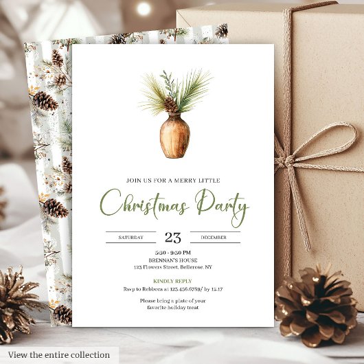 Minimalist Boho Earthy Watercolor Christmas Invite Kaart