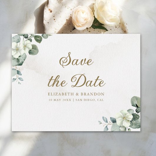 Minimalist Boho Eucalyptus & White Floral Briefkaart