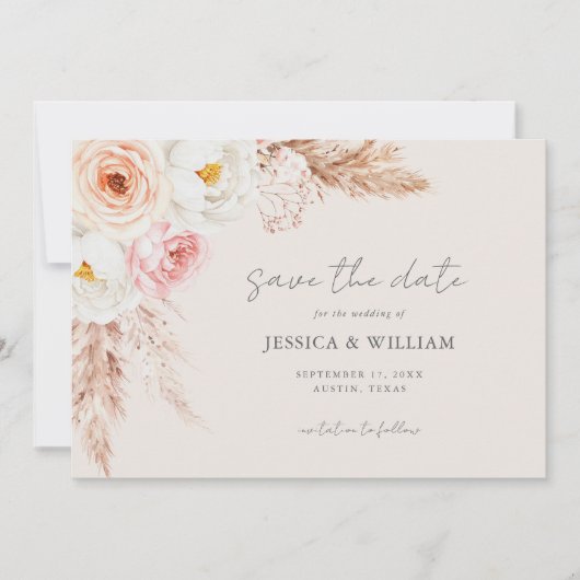 Minimalist Boho Fall Floral Wedding Save The Date (Voorkant)