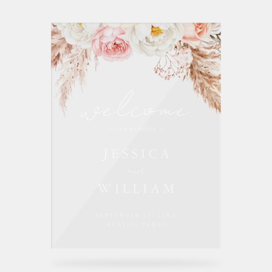 Minimalist Boho Fall Floral Wedding Welcome Acryl Bord (Voorkant)