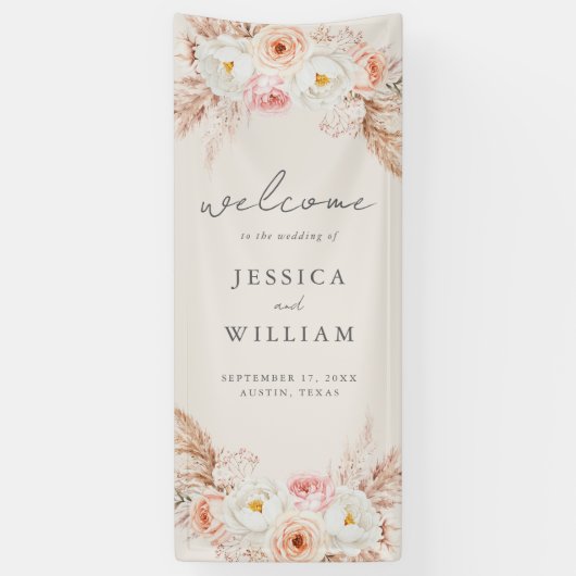Minimalist Boho Fall Floral Wedding Welcome Spandoek (Verticaal)