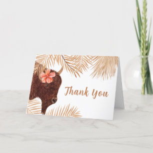 Minimalist Boho Floral Holy Koe Girl Baby shower Bedankkaart