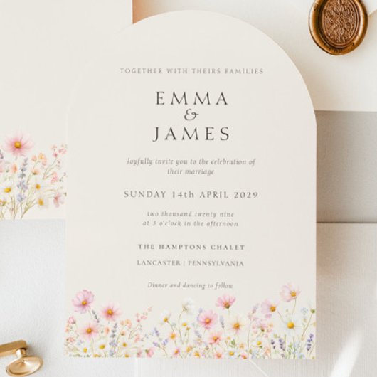 Minimalist Boho Floral Wedding Invitation Kaart