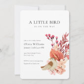 Minimalist Boho Flower Tiny Bird Baby Shower   Kaart (Voorkant)