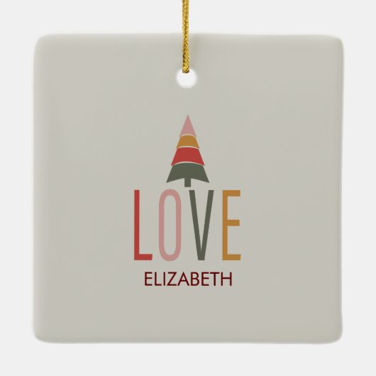 Minimalist Boho gepersonaliseerd met naam Kerstmis Keramisch Ornament (Achterkant)