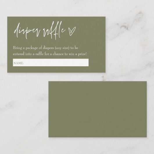 Minimalist Boho Green Hallo Baby Diaper Raffle Informatiekaartje (Voorkant / Achterkant)