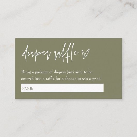 Minimalist Boho Green Hallo Baby Diaper Raffle Informatiekaartje (Voorkant)