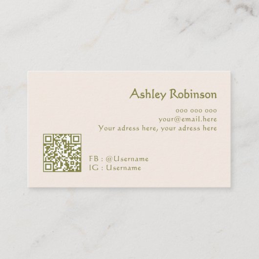 Minimalist boho leaves frame pastel earthy QR code Visitekaartje (Achterkant)