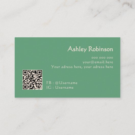 Minimalist boho leaves frame pastel green QR code Visitekaartje (Achterkant)