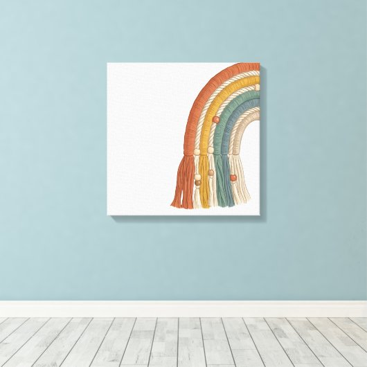 Minimalist Boho Macramé Rainbow Canvas Afdruk (Insitu (Houten vloer))