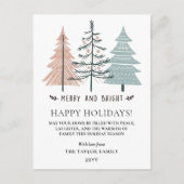 Minimalist Boho Merry and Bright Christmas Trees Feestdagenkaart (Voorkant)
