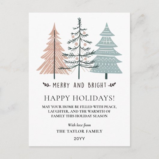Minimalist Boho Merry and Bright Christmas Trees Feestdagenkaart (Voorkant)