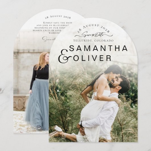 Minimalist Boho Photo Save the Date Kaart (Voorkant / Achterkant)