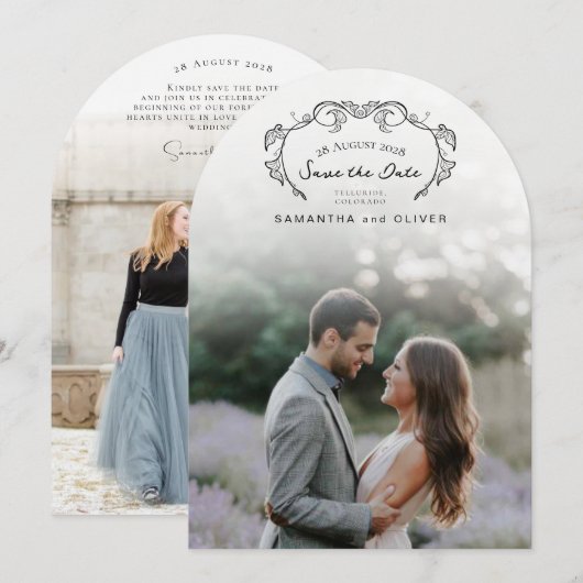 Minimalist Boho Photo Save the Date Kaart (Voorkant / Achterkant)