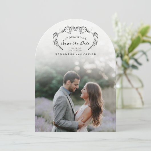 Minimalist Boho Photo Save the Date Kaart (Staand voorkant)