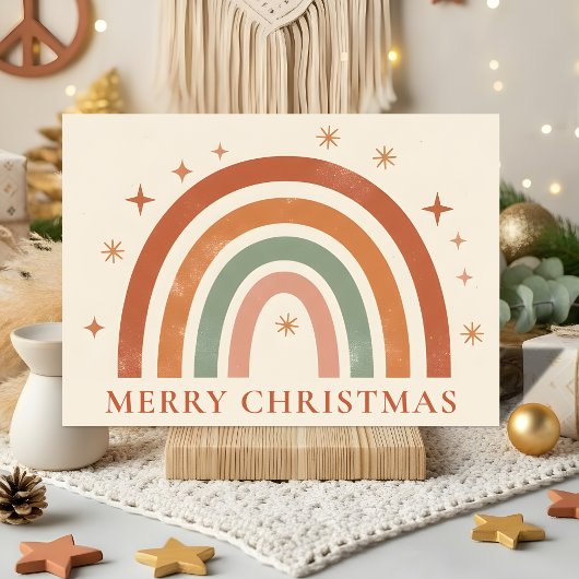 Minimalist Boho Rainbow Christmas Feestdagen Kaart