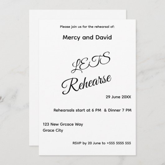 Minimalist Boho Rehearsal Invitation card (Voorkant / Achterkant)