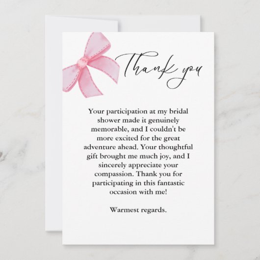 Minimalist Boho roze strik bruiloft bedankje Bedankkaart (Voorkant)