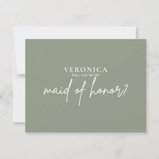 Minimalist Boho Sage Green Maid of Honor proposal (Voorkant)