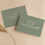 Minimalist Boho Sage Green Maid of Honor proposal<br><div class="desc">Minimalist Boho Sage Green Maid of Honor proposal Kaart. Het woord 'eremiddel' is niet bewerkbaar. Controleer het collectie op meer overeenkomende objecten.</div>