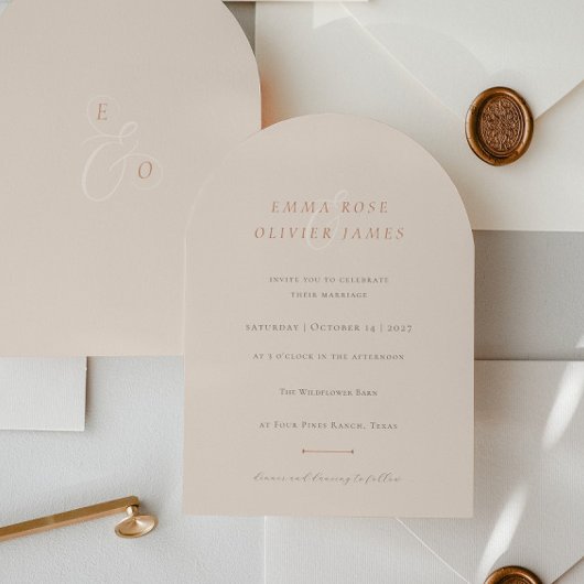 Minimalist Boho Sand Copper Script Wedding Kaart