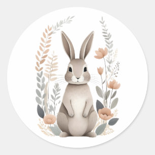Minimalist Boho Schattige Konijnenkonijn met bloem Ronde Sticker