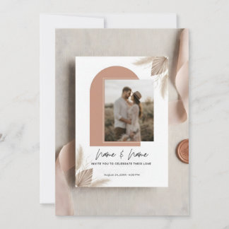 Minimalist boho wedding invitation with photo kaart