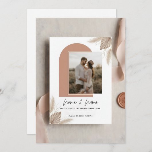 Minimalist boho wedding invitation with photo kaart (Voorkant / Achterkant)