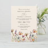 Minimalist Boho Wildflower Floral QR Code Wedding Kaart (Staand voorkant)