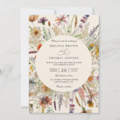 Minimalist Boho Wildflower Floral QR Code Wedding Kaart (Voorkant)