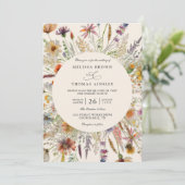 Minimalist Boho Wildflower Floral QR Code Wedding Kaart (Staand voorkant)