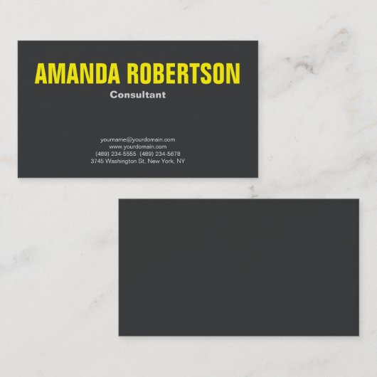 Minimalist Bold Professional Plain Yellow Grey Visitekaartje (Voorkant / Achterkant)