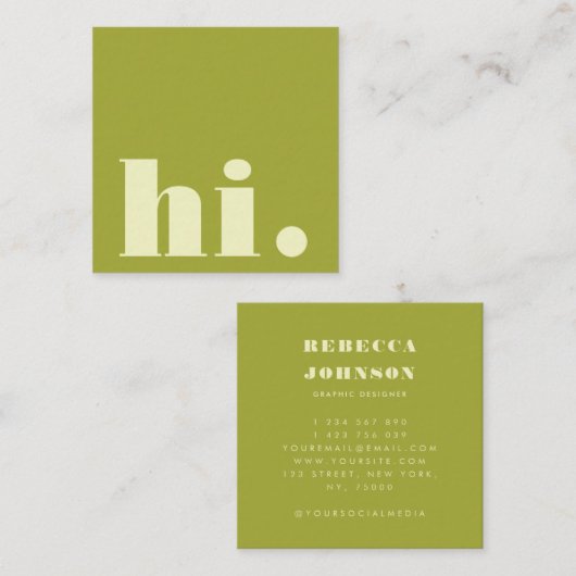 Minimalist Bold Typography Lime Green Modern Hi Vierkante Visitekaartje (Voorkant / Achterkant)