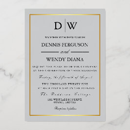 Minimalist Border Monogram Wedding Folie Uitnodiging