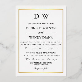 Minimalist Border Monogram Wedding Folie Uitnodiging