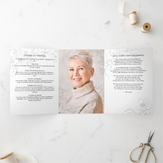 Minimalist Botanical 3-Photo Funeral/Memorial Drieluik Programma (Binnen)