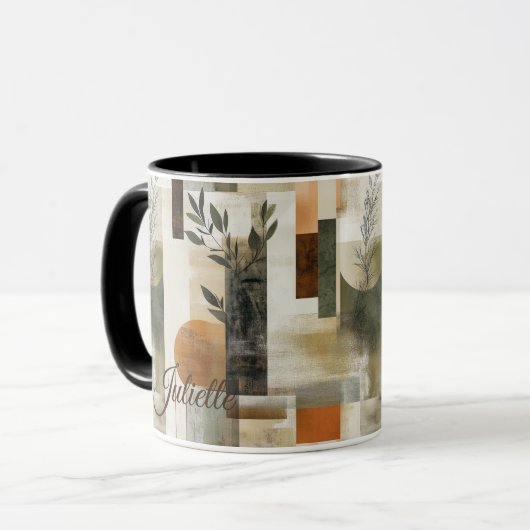 Minimalist Botanical - Aangepaste aardse Abstract Mok (Voorkant links)