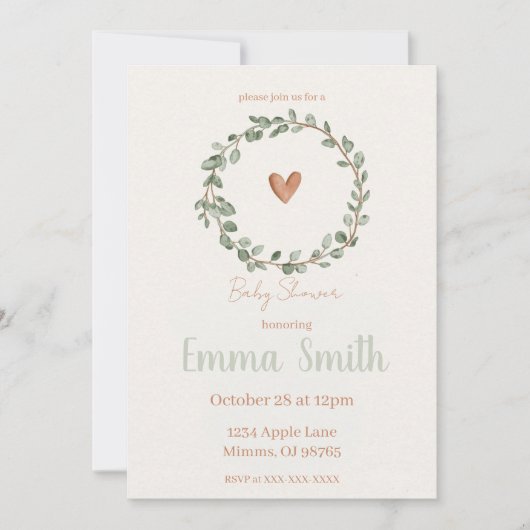 Minimalist Botanical Baby Shower Invitation Kaart (Voorkant)