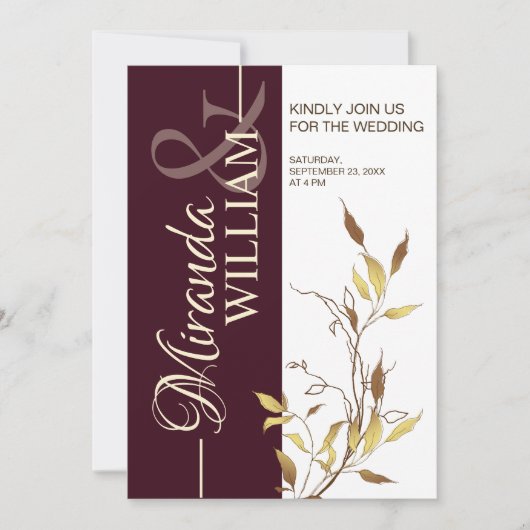 Minimalist Botanical Burgundy Wedding Invitation Kaart (Voorkant)