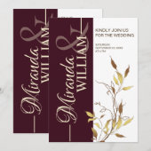 Minimalist Botanical Burgundy Wedding Invitation Kaart (Voorkant / Achterkant)