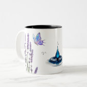 Minimalist Botanical Glow Peach Flowe Tweekleurige Koffiemok (Voorkant links)