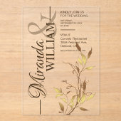 Minimalist Botanical Gold Wedding Acryl Uitnodigingen (Voorkant)