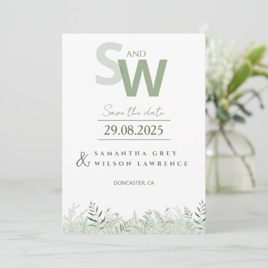 Minimalist Botanical Leafy Save the Date Kaart (Staand voorkant)