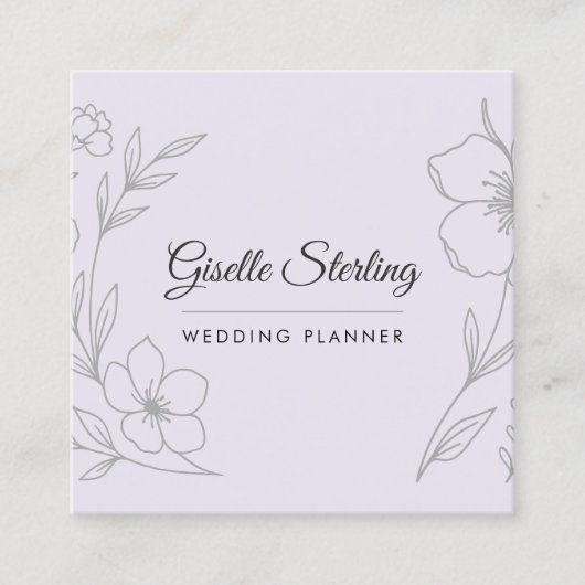 Minimalist Botanical Lilac Purple Wedding Planner Vierkante Visitekaartje (Voorkant)