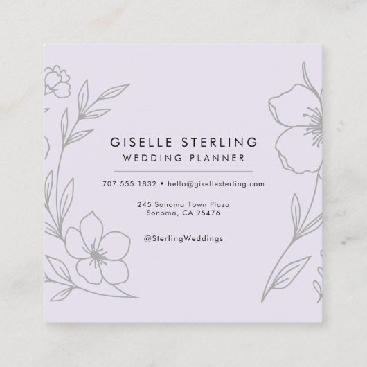 Minimalist Botanical Lilac Purple Wedding Planner Vierkante Visitekaartje (Achterkant)